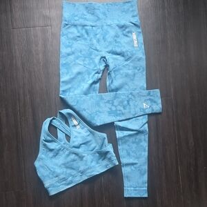 Gymshark Blue Seamless Leggings and Sports Bra Set